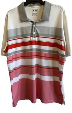 Adidas Polo Shirt Mens XL Striped Climate Cool Red White GOLF Fishing Casual XL